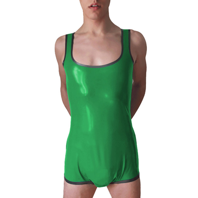 Patchwork Bodysuits Novelty Man Costume Glossy PVC Leather Sissy Slim Plus Size Jumpsuit Fetish Club Stage Wear 7XL