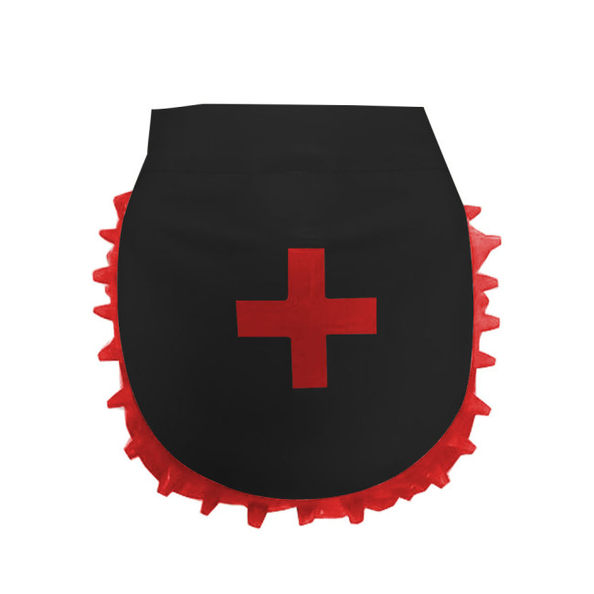 PVC Leather Cosplay Costumes Red Cross Print Nurse Apron With Ruffled Slim Halloween Clothing Plus Size 7XL