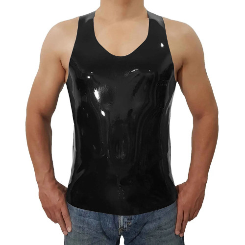Fashion Short Wetlook PVC Leather Casual Vest Summer Men Sleeveless Vest O-neck Tops Beach Holiday Camis  Back Zipper Plus Size