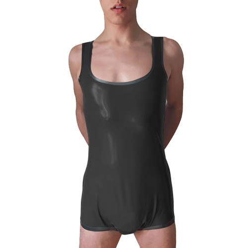 Patchwork Bodysuits Novelty Man Costume Glossy PVC Leather Sissy Slim Plus Size Jumpsuit Fetish Club Stage Wear 7XL