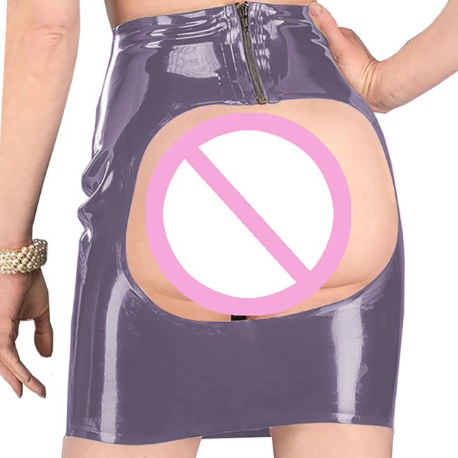 Sexy Latex-look Mini Skirt Erotic Wet PVC Leather Sheath Pencil Skirts Fetish Back Zipper Spanking Open Skirt Party Wear Outfit