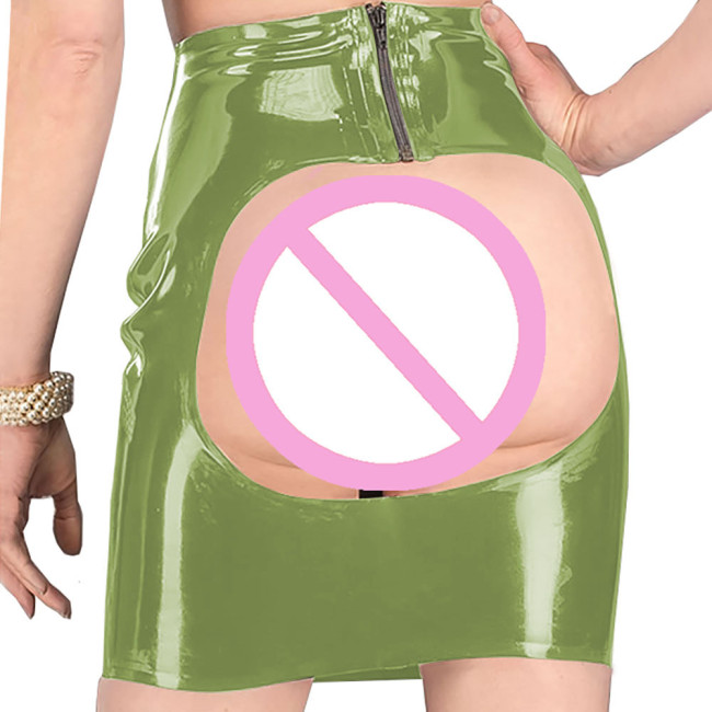 Sexy Latex-look Mini Skirt Erotic Wet PVC Leather Sheath Pencil Skirts Fetish Back Zipper Spanking Open Skirt Party Wear Outfit