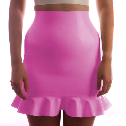 Sweetheart Women Skirt PVC Leather Costumes High Waist Mini Skirt With Ruffle Plus Size 7XL Slim Clubwear Sexy Cosplay