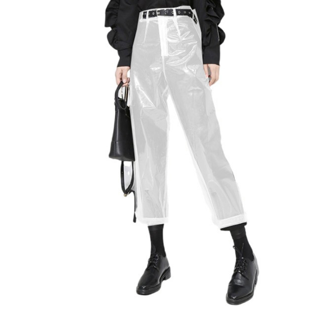 Perspective Slim Women Sexy Transparency Trousers Clear Plastic PVC Pants Streetwear See-through Trouser Party Club Fashion 7XL