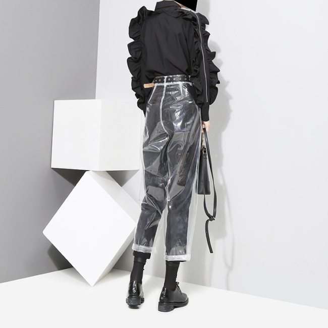 Perspective Slim Women Sexy Transparency Trousers Clear Plastic PVC Pants Streetwear See-through Trouser Party Club Fashion 7XL