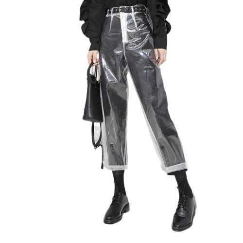 Perspective Slim Women Sexy Transparency Trousers Clear Plastic PVC Pants Streetwear See-through Trouser Party Club Fashion 7XL