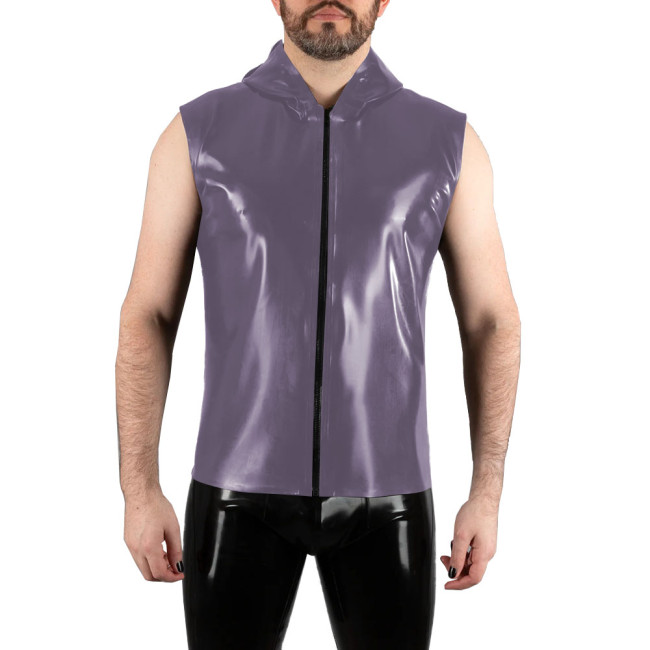 NEW Men PVC Hoodies Tank Tops Wet Look Zipper Sleeveless Latex Shirts Vest Party Clubwear Fitness T-shirts Patent Leather Jacket