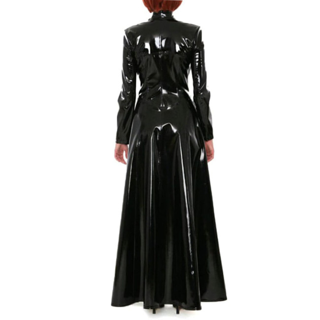 Unisex Party Stand Collar Wetlook Long Trench Coat Shiny Cosplay Gothic Long Sleeve Jacket Sexy Zipper Fork Party Coats Clubwear