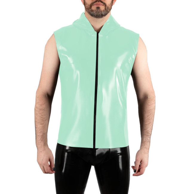 NEW Men PVC Hoodies Tank Tops Wet Look Zipper Sleeveless Latex Shirts Vest Party Clubwear Fitness T-shirts Patent Leather Jacket