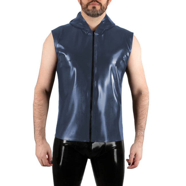 NEW Men PVC Hoodies Tank Tops Wet Look Zipper Sleeveless Latex Shirts Vest Party Clubwear Fitness T-shirts Patent Leather Jacket