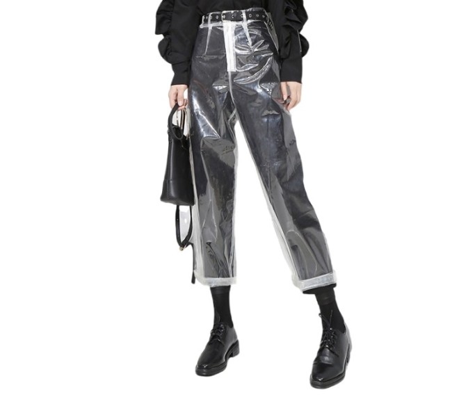 Perspective Slim Women Sexy Transparency Trousers Clear Plastic PVC Pants Streetwear See-through Trouser Party Club Fashion 7XL