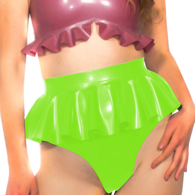 High Waist Sexy Cosplay Hot Pants with Ruffles Wetlook Patent Leather Exotic Panties Nightwear Sissy PVC Shiny Briefs Lingerie