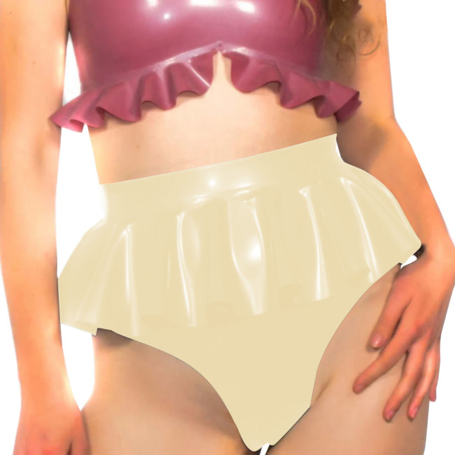 High Waist Sexy Cosplay Hot Pants with Ruffles Wetlook Patent Leather Exotic Panties Nightwear Sissy PVC Shiny Briefs Lingerie