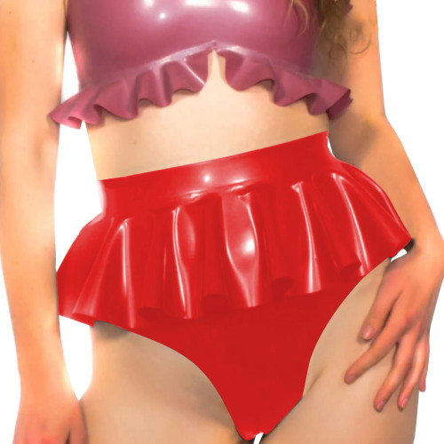 High Waist Sexy Cosplay Hot Pants with Ruffles Wetlook Patent Leather Exotic Panties Nightwear Sissy PVC Shiny Briefs Lingerie