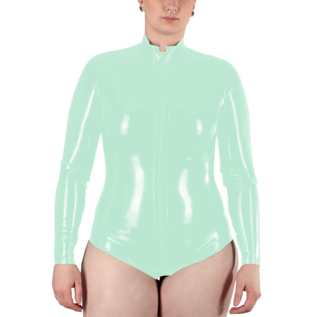 Women's Fashionable Leather Solid Color Shiny Long Sleeve Bodysuit Casual One-pieces Bodysuits Catsuit Overalls Shiny PVC Romper