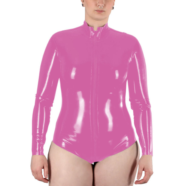 Women's Fashionable Leather Solid Color Shiny Long Sleeve Bodysuit Casual One-pieces Bodysuits Catsuit Overalls Shiny PVC Romper