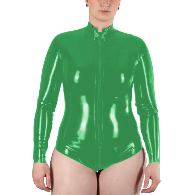 Women's Fashionable Leather Solid Color Shiny Long Sleeve Bodysuit Casual One-pieces Bodysuits Catsuit Overalls Shiny PVC Romper