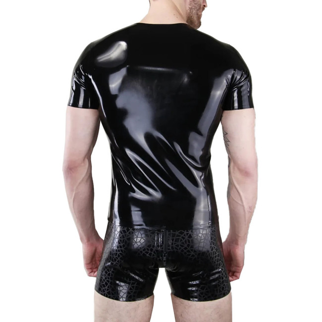 Mens Patent Leather T-shirt Coat Wet Look Clubwear PVC Leather O-Neck Shirts Club Costume Male Streetwear Summer Jacket Tops 7XL