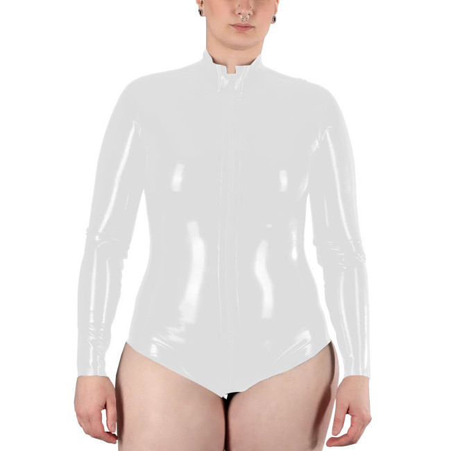 Women's Fashionable Leather Solid Color Shiny Long Sleeve Bodysuit Casual One-pieces Bodysuits Catsuit Overalls Shiny PVC Romper