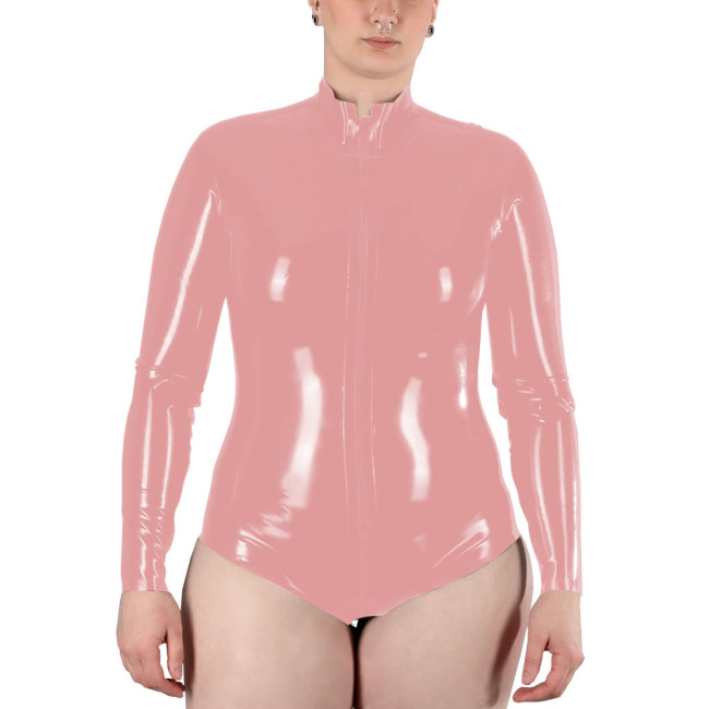 Women's Fashionable Leather Solid Color Shiny Long Sleeve Bodysuit Casual One-pieces Bodysuits Catsuit Overalls Shiny PVC Romper