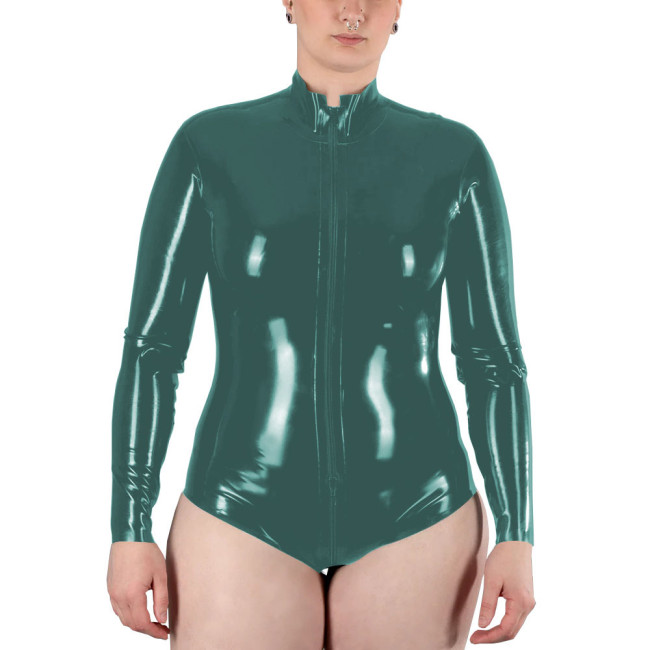 Women's Fashionable Leather Solid Color Shiny Long Sleeve Bodysuit Casual One-pieces Bodysuits Catsuit Overalls Shiny PVC Romper