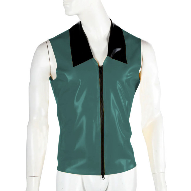 Fashion Men Patent Leather Jacket Shiny PVC Vinyl Sleeveless Turn-Down Collar Shiny Club Slim Tops Streetwear Male Zipper Shirt