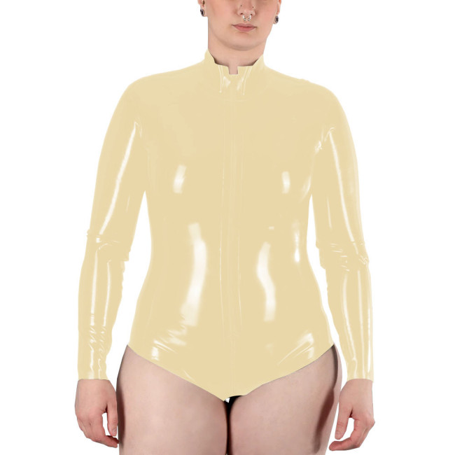 Women's Fashionable Leather Solid Color Shiny Long Sleeve Bodysuit Casual One-pieces Bodysuits Catsuit Overalls Shiny PVC Romper