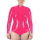Women's Fashionable Leather Solid Color Shiny Long Sleeve Bodysuit Casual One-pieces Bodysuits Catsuit Overalls Shiny PVC Romper