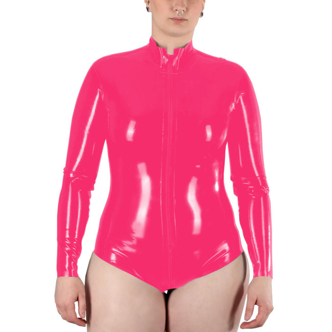 Women's Fashionable Leather Solid Color Shiny Long Sleeve Bodysuit Casual One-pieces Bodysuits Catsuit Overalls Shiny PVC Romper