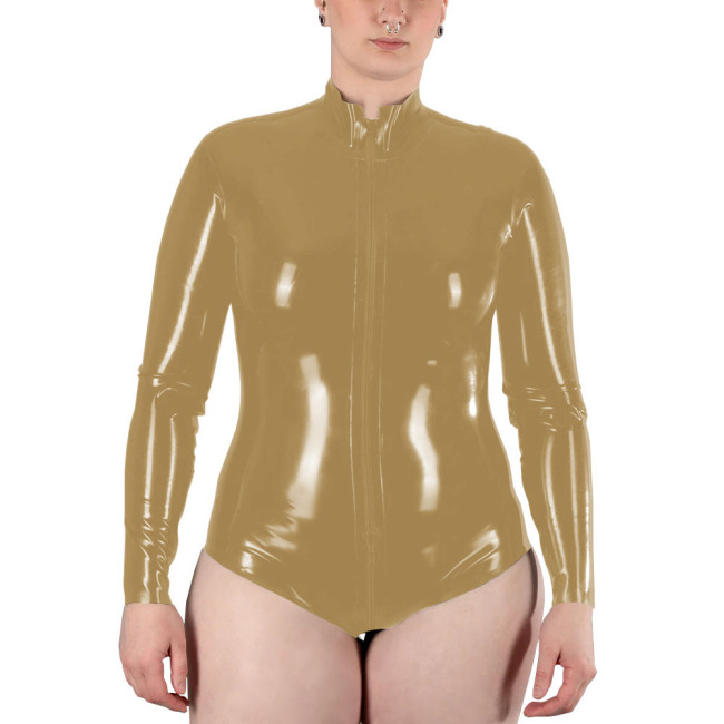 Women's Fashionable Leather Solid Color Shiny Long Sleeve Bodysuit Casual One-pieces Bodysuits Catsuit Overalls Shiny PVC Romper