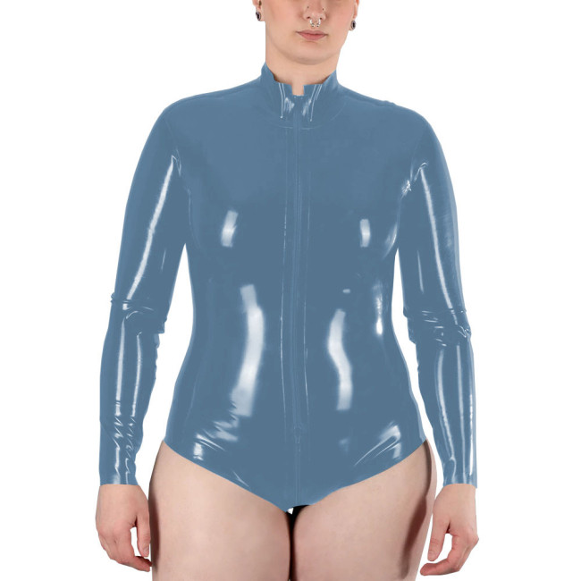 Women's Fashionable Leather Solid Color Shiny Long Sleeve Bodysuit Casual One-pieces Bodysuits Catsuit Overalls Shiny PVC Romper