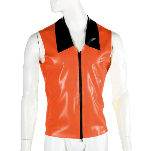 Fashion Men Patent Leather Jacket Shiny PVC Vinyl Sleeveless Turn-Down Collar Shiny Club Slim Tops Streetwear Male Zipper Shirt