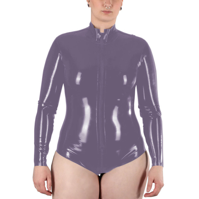 Women's Fashionable Leather Solid Color Shiny Long Sleeve Bodysuit Casual One-pieces Bodysuits Catsuit Overalls Shiny PVC Romper
