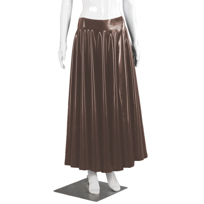 Wetlook Clubwear Long Skirt for Female Club Daily Dance Shiny PVC Leather Pleated Skirts Fashion Mid-waist Maxi Swing Skirts 7XL