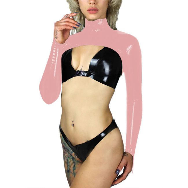 Sexy Shiny Long Sleeve Short Jackets for Female Exotic Temptation Glossy Patent Leather Croped Tops Zipper Bolero Club Overcoat