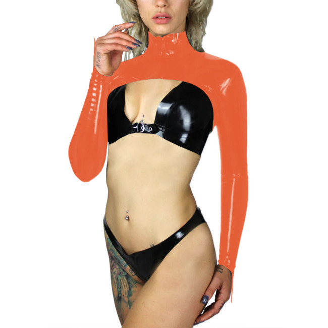 Sexy Shiny Long Sleeve Short Jackets for Female Exotic Temptation Glossy Patent Leather Croped Tops Zipper Bolero Club Overcoat