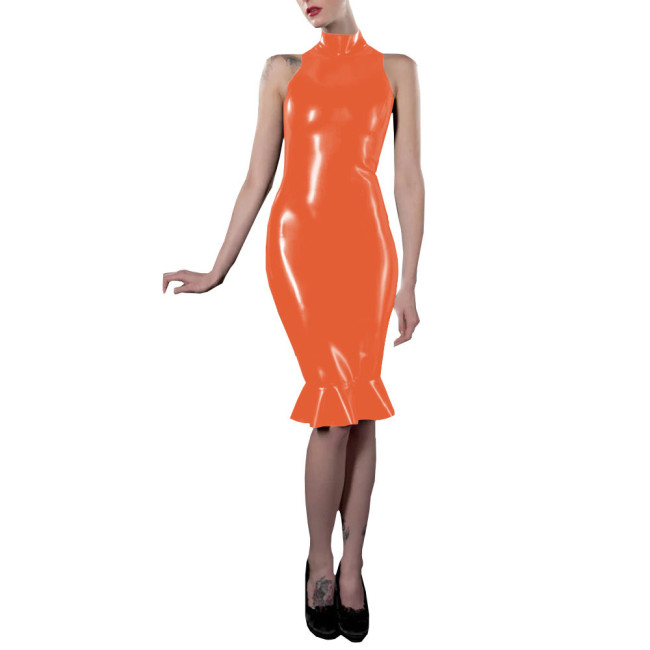 Dresses for Women Solid Color Sleeveless Midi Mermaid Work Dress Office Lady Vestidos Patent Leather Elegant Midi Robe Female
