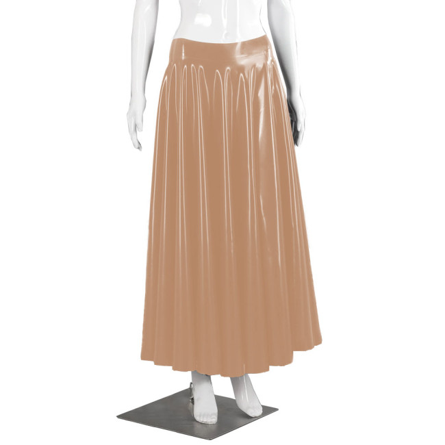 Wetlook Clubwear Long Skirt for Female Club Daily Dance Shiny PVC Leather Pleated Skirts Fashion Mid-waist Maxi Swing Skirts 7XL