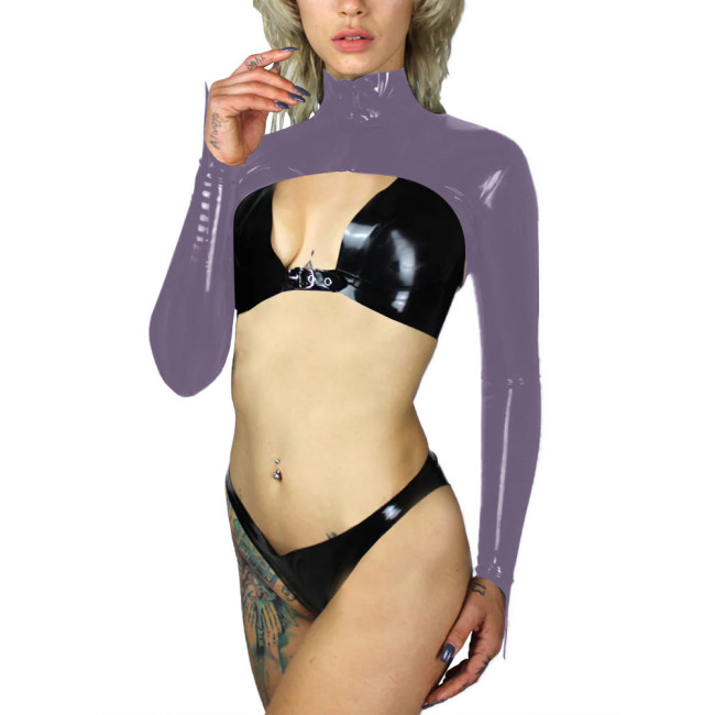 Sexy Shiny Long Sleeve Short Jackets for Female Exotic Temptation Glossy Patent Leather Croped Tops Zipper Bolero Club Overcoat