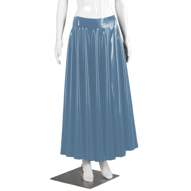 Wetlook Clubwear Long Skirt for Female Club Daily Dance Shiny PVC Leather Pleated Skirts Fashion Mid-waist Maxi Swing Skirts 7XL