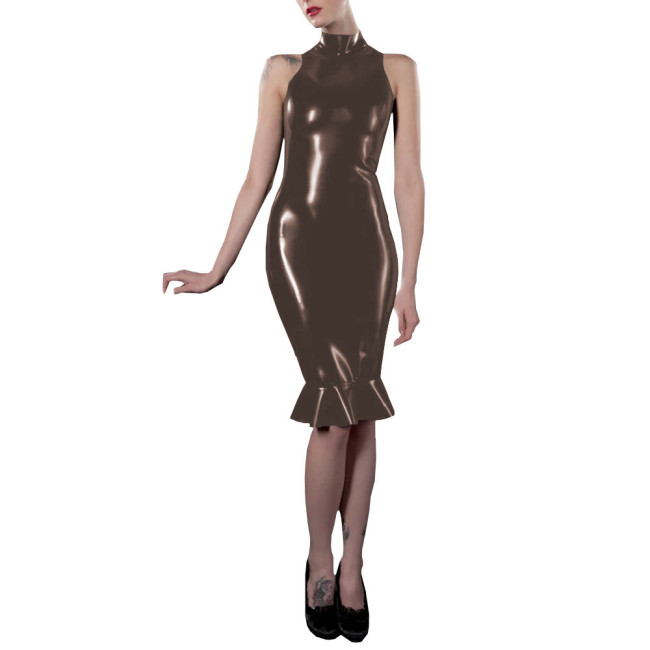 Dresses for Women Solid Color Sleeveless Midi Mermaid Work Dress Office Lady Vestidos Patent Leather Elegant Midi Robe Female