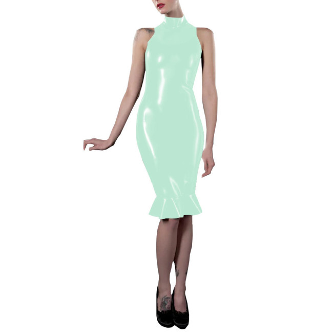 Dresses for Women Solid Color Sleeveless Midi Mermaid Work Dress Office Lady Vestidos Patent Leather Elegant Midi Robe Female