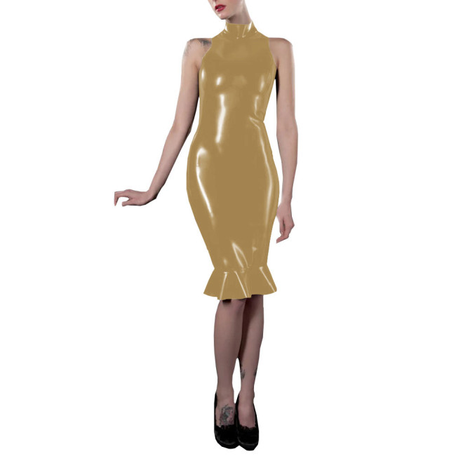Dresses for Women Solid Color Sleeveless Midi Mermaid Work Dress Office Lady Vestidos Patent Leather Elegant Midi Robe Female