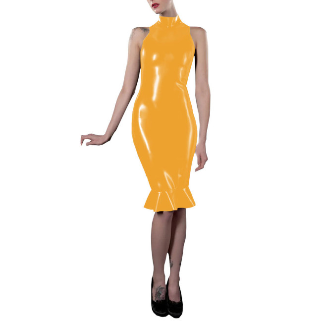 Dresses for Women Solid Color Sleeveless Midi Mermaid Work Dress Office Lady Vestidos Patent Leather Elegant Midi Robe Female