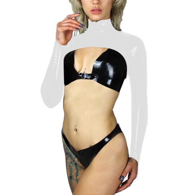 Sexy Shiny Long Sleeve Short Jackets for Female Exotic Temptation Glossy Patent Leather Croped Tops Zipper Bolero Club Overcoat