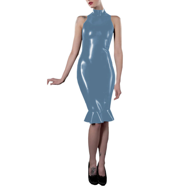 Dresses for Women Solid Color Sleeveless Midi Mermaid Work Dress Office Lady Vestidos Patent Leather Elegant Midi Robe Female