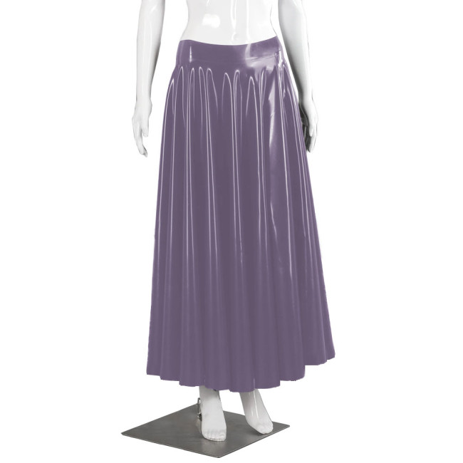 Wetlook Clubwear Long Skirt for Female Club Daily Dance Shiny PVC Leather Pleated Skirts Fashion Mid-waist Maxi Swing Skirts 7XL