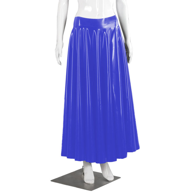 Wetlook Clubwear Long Skirt for Female Club Daily Dance Shiny PVC Leather Pleated Skirts Fashion Mid-waist Maxi Swing Skirts 7XL
