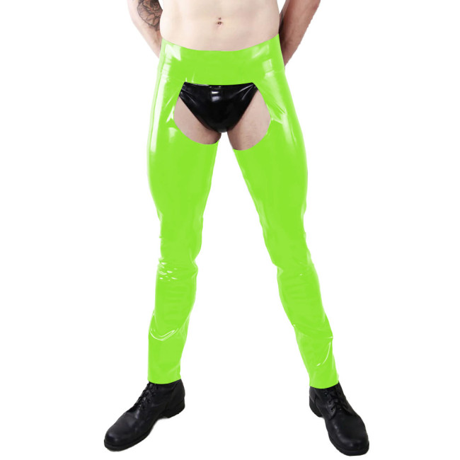 Mens Exotic Wetlook Pants Sexy Open Butt Crotchless Glossy PVC Leather Pant Gay Erotic Leggings Nightclub Pole Dance Trouser 7XL
