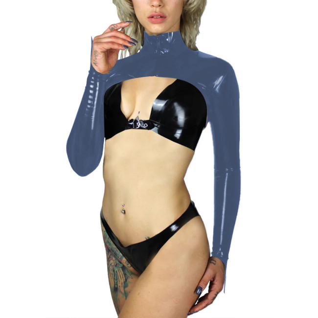 Sexy Shiny Long Sleeve Short Jackets for Female Exotic Temptation Glossy Patent Leather Croped Tops Zipper Bolero Club Overcoat